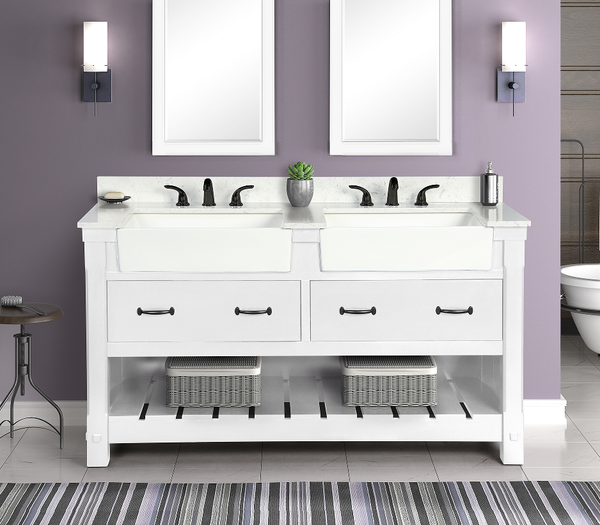 Farmington 60" Vanity Family Set with  Carrara Engineered stone top - Dove White