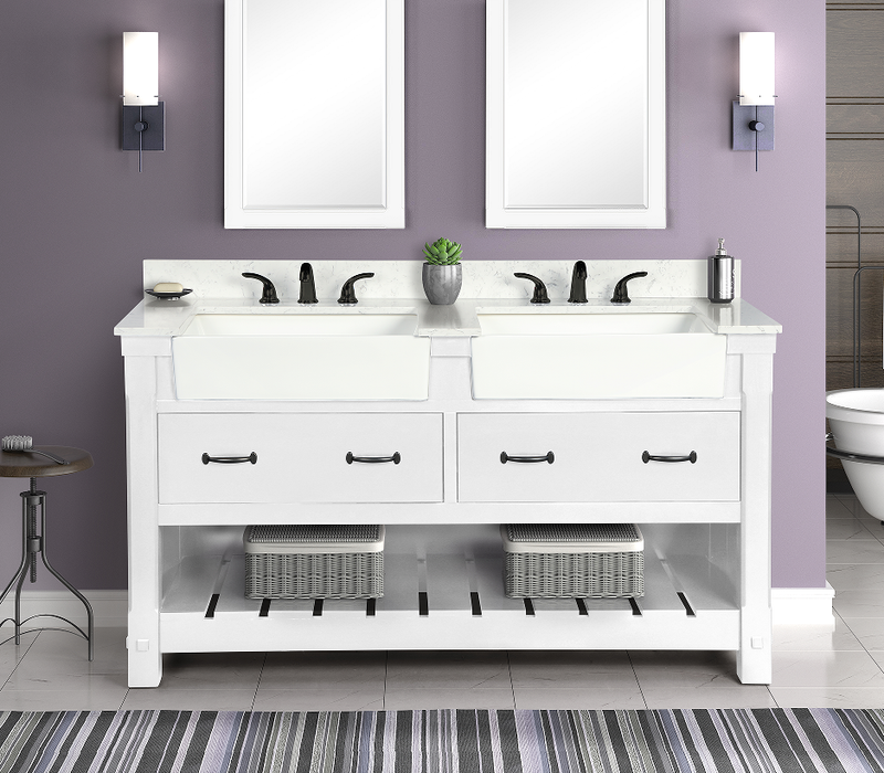 Farmington 60" Vanity Family Set with  Carrara Engineered stone top - Dove White