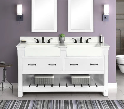 Farmington 60" Vanity Family Set with  Carrara Engineered stone top - Dove White
