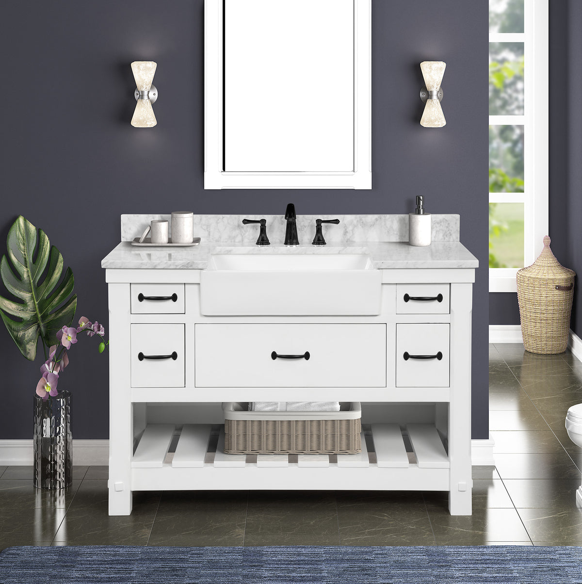 Farmington 48" Open Shelf Vanity Set with Premium Carrara Marble Top