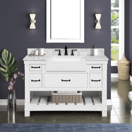 Farmington 48" Open Shelf Vanity Set with Premium Carrara Marble Top