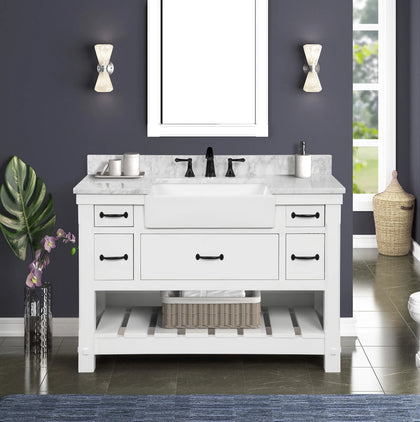 Farmington 48" Open Shelf Vanity Set with Premium Carrara Marble Top