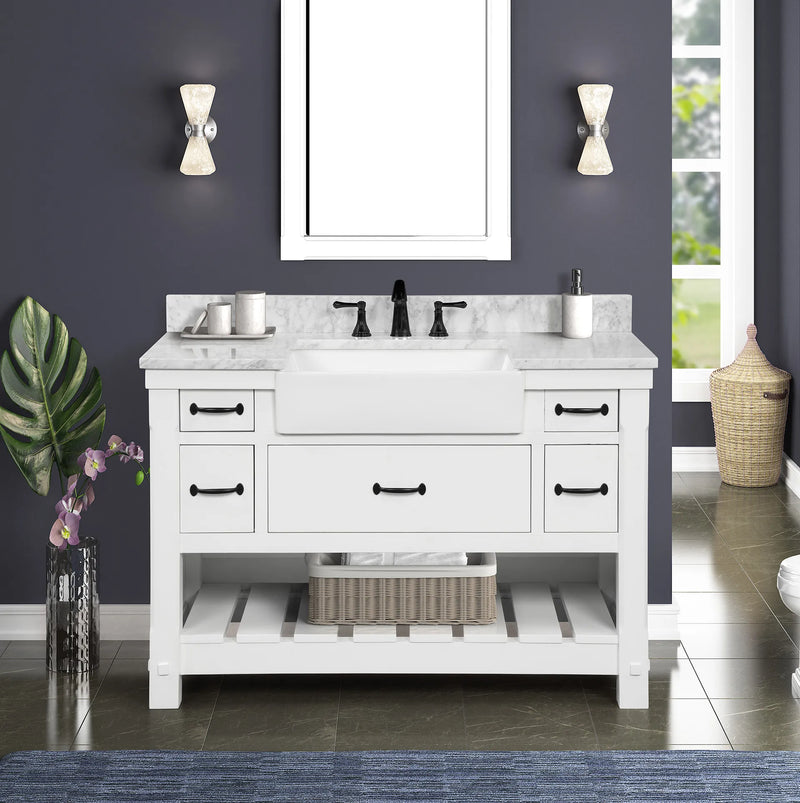 Farmington 48" Open Shelf Vanity Set with Premium Carrara Marble Top
