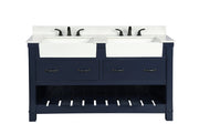 Farmington navy blue 60" Open Shelf Vanity Set with Premium Carrara Marble Top