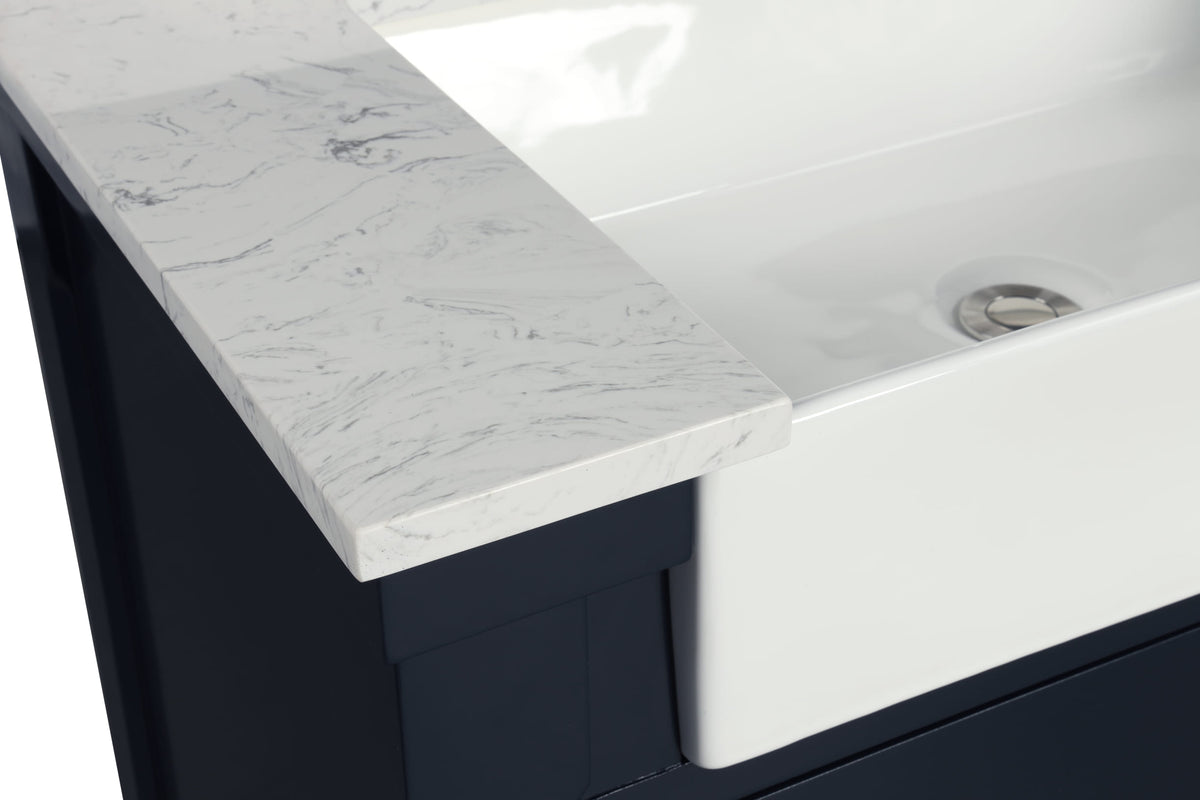 Farmington navy blue 60" Open Shelf Vanity Set with Premium Carrara Marble Top