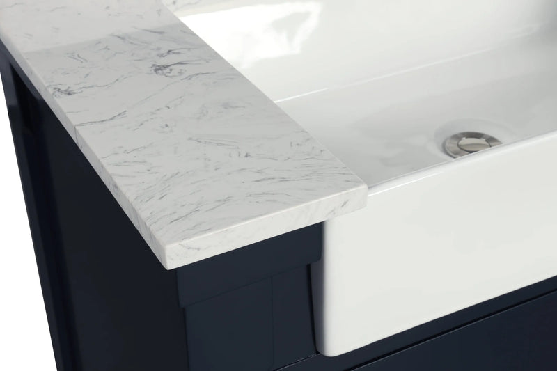 Farmington navy blue 60" Open Shelf Vanity Set with Premium Carrara Marble Top