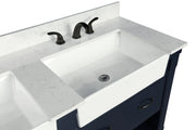 Farmington navy blue 60" Open Shelf Vanity Set with Premium Carrara Marble Top