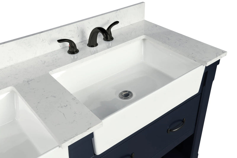Farmington navy blue 60" Open Shelf Vanity Set with Premium Carrara Marble Top