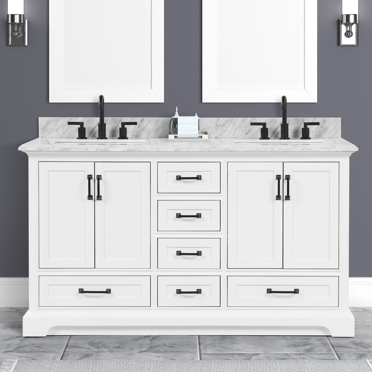 Rhoda 60" Vanity Set with Luxurious Carrara Marble Top