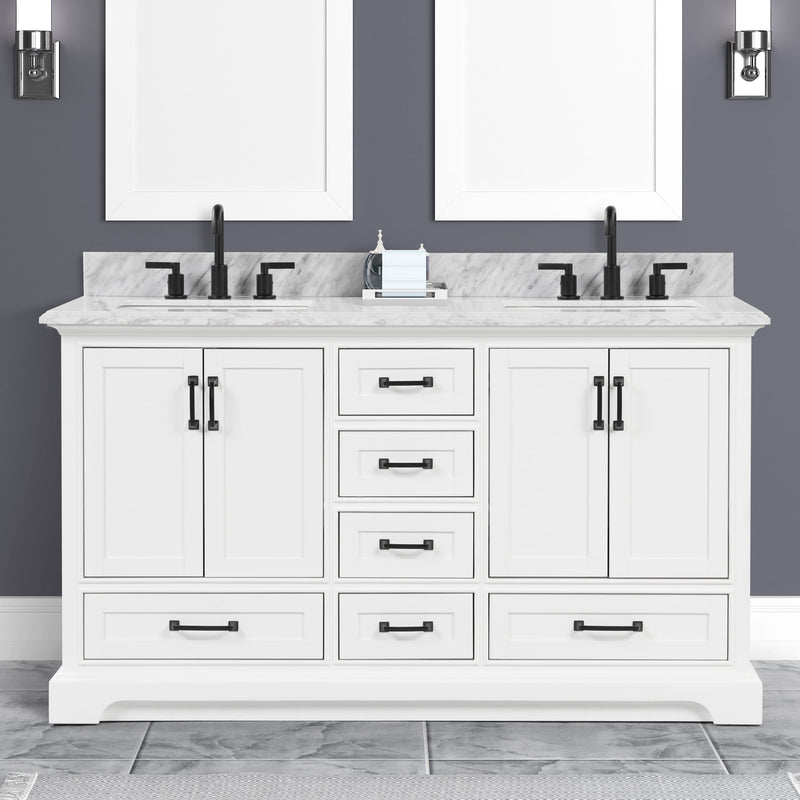 Rhoda 60" Vanity Set with Luxurious Carrara Marble Top