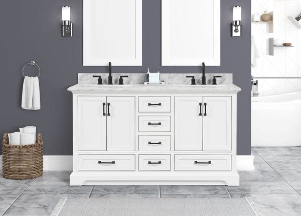 Rhoda 60" Vanity Set with Luxurious Carrara Marble Top