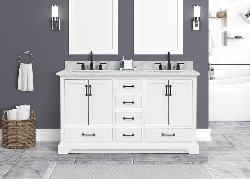 Rhoda 60" Vanity Set with Luxurious Carrara Marble Top