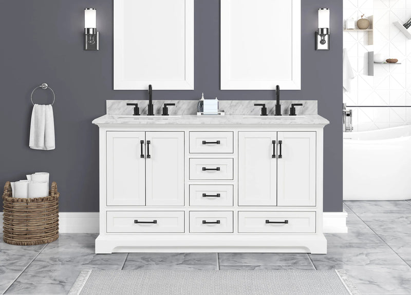 Rhoda 60" Vanity Set with Luxurious Carrara Marble Top
