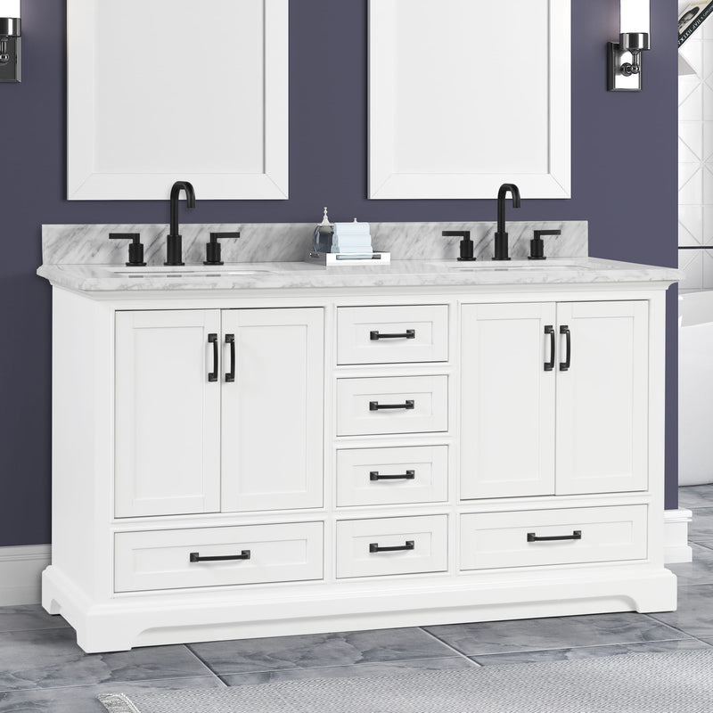 Rhoda 60" Vanity Set with Luxurious Carrara Marble Top