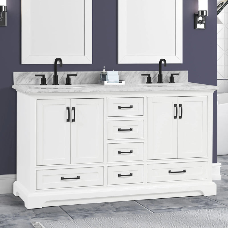 Rhoda 60" Vanity Set with Luxurious Carrara Marble Top