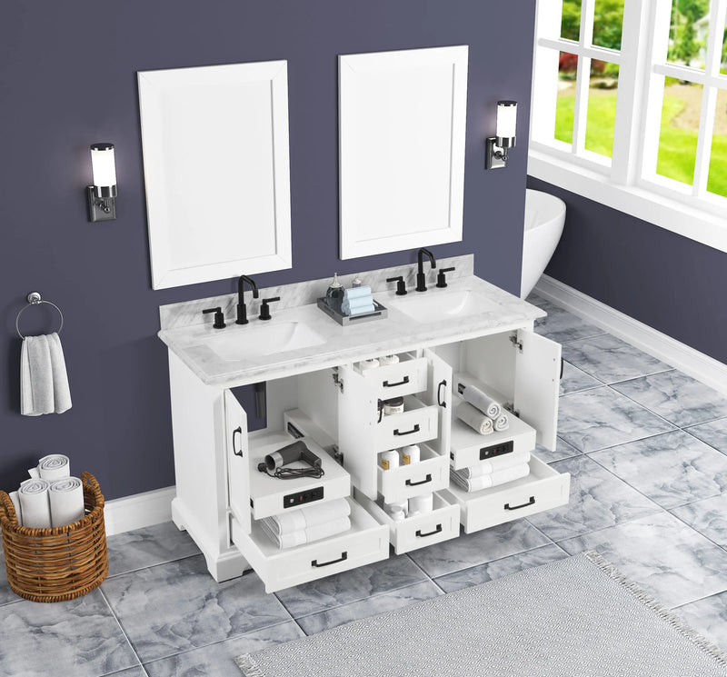 Rhoda 60" Vanity Set with Luxurious Carrara Marble Top