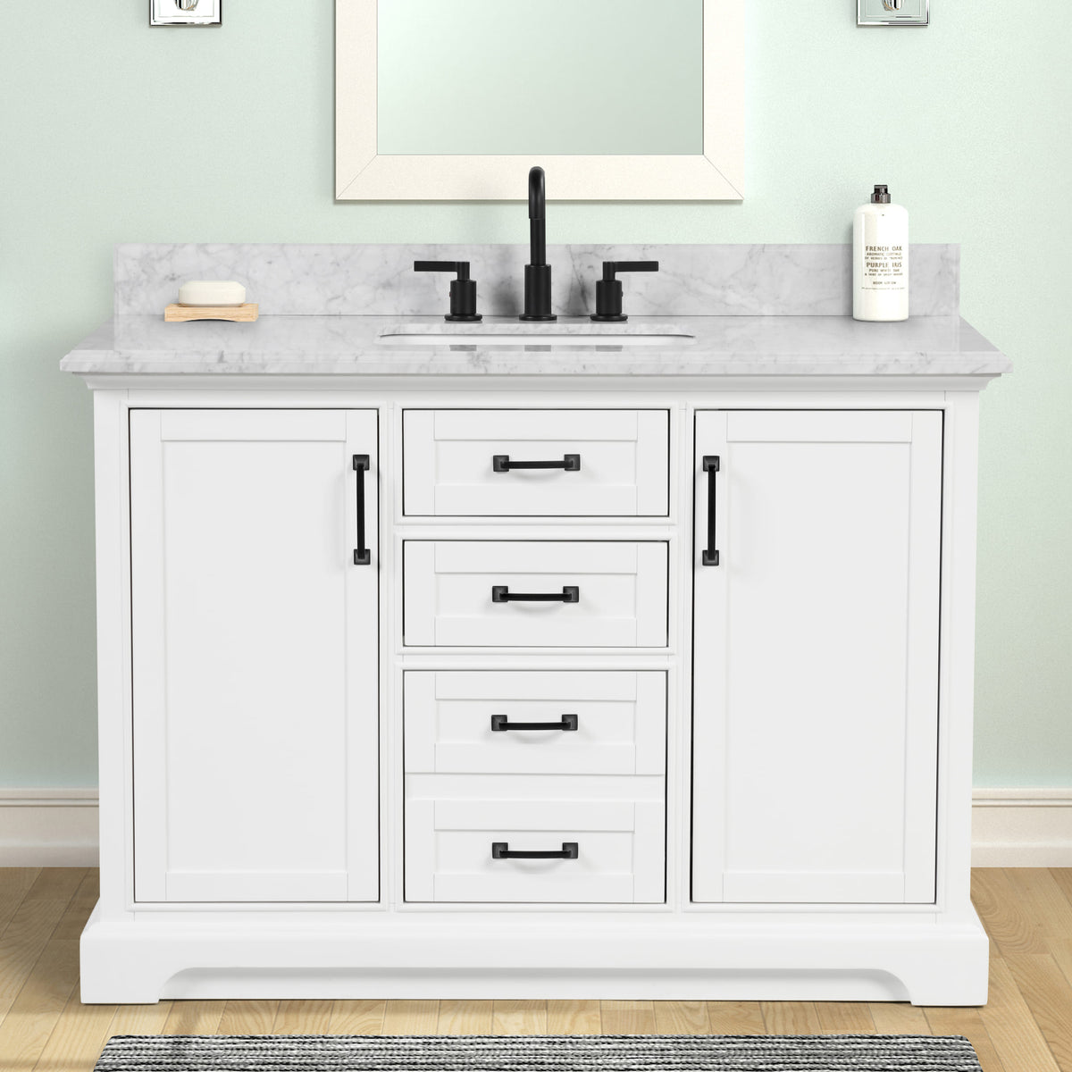 Rhoda 48" Vanity Set with Luxurious Carrara Marble Top