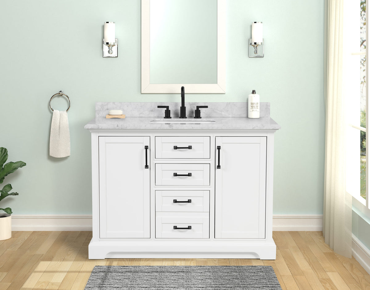 Rhoda 48" Vanity Set with Luxurious Carrara Marble Top