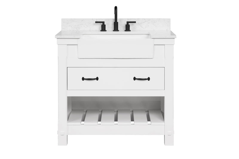 Farmington 36" Open Shelf Vanity Set with Premium Carrara Marble Top