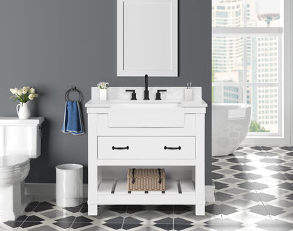 Farmington 36" Open Shelf Vanity Set with Premium Carrara Marble Top