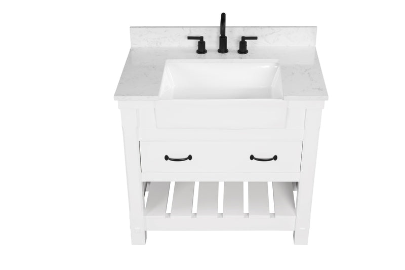 Farmington 36" Open Shelf Vanity Set with Premium Carrara Marble Top