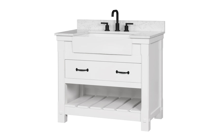 Farmington 36" Open Shelf Vanity Set with Premium Carrara Marble Top