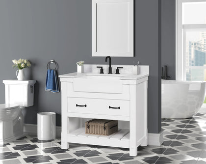 Farmington 36" Open Shelf Vanity Set with Premium Carrara Marble Top