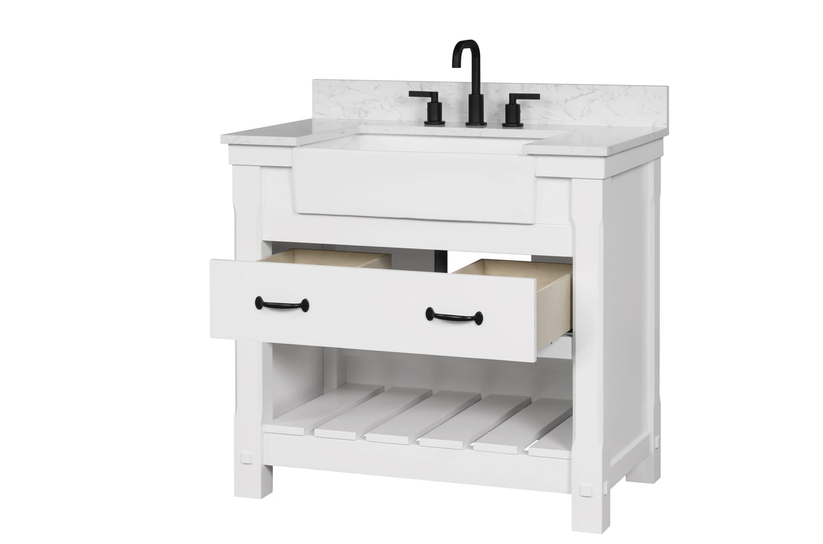 Farmington 36" Open Shelf Vanity Set with Premium Carrara Marble Top