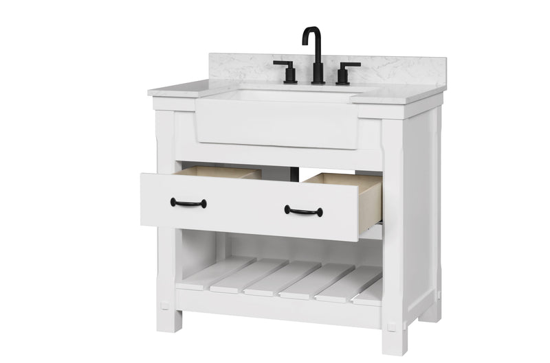 Farmington 36" Open Shelf Vanity Set with Premium Carrara Marble Top