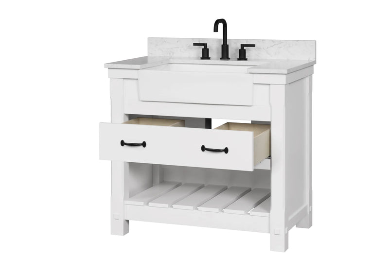 Farmington 36" Open Shelf Vanity Set with Premium Carrara Marble Top