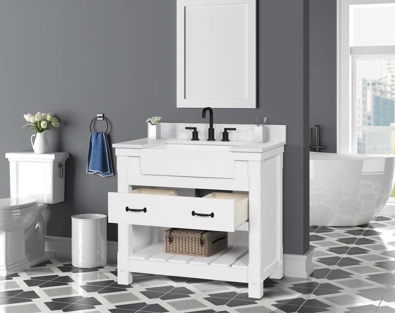 Farmington 36" Open Shelf Vanity Set with Premium Carrara Marble Top