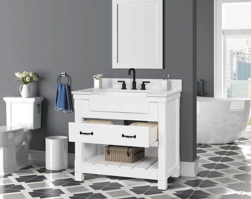 Farmington 36" Open Shelf Vanity Set with Premium Carrara Marble Top