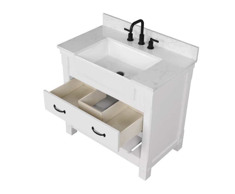 Farmington 36" Open Shelf Vanity Set with Premium Carrara Marble Top