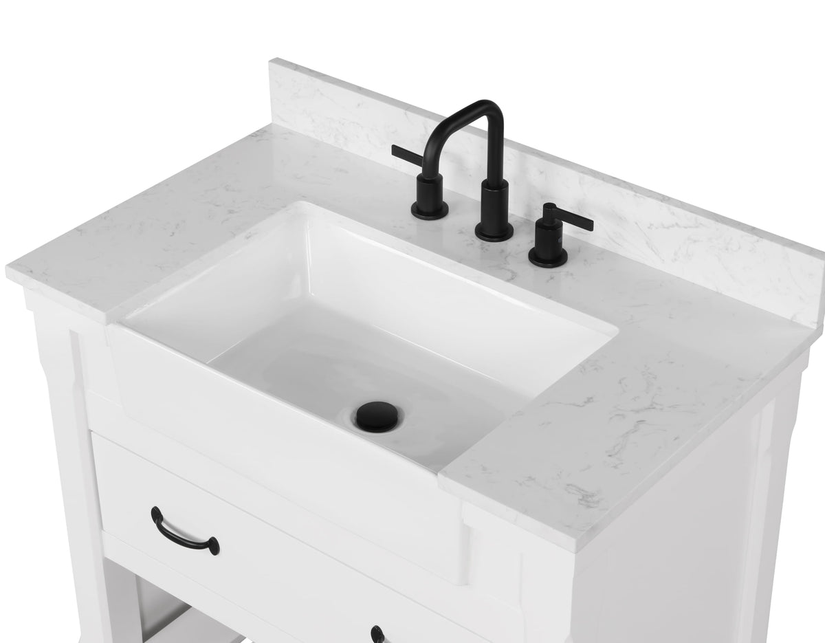 Farmington 36" Open Shelf Vanity Set with Premium Carrara Marble Top