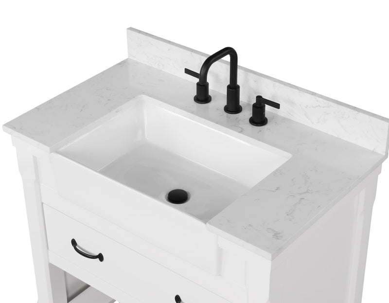 Farmington 36" Open Shelf Vanity Set with Premium Carrara Marble Top