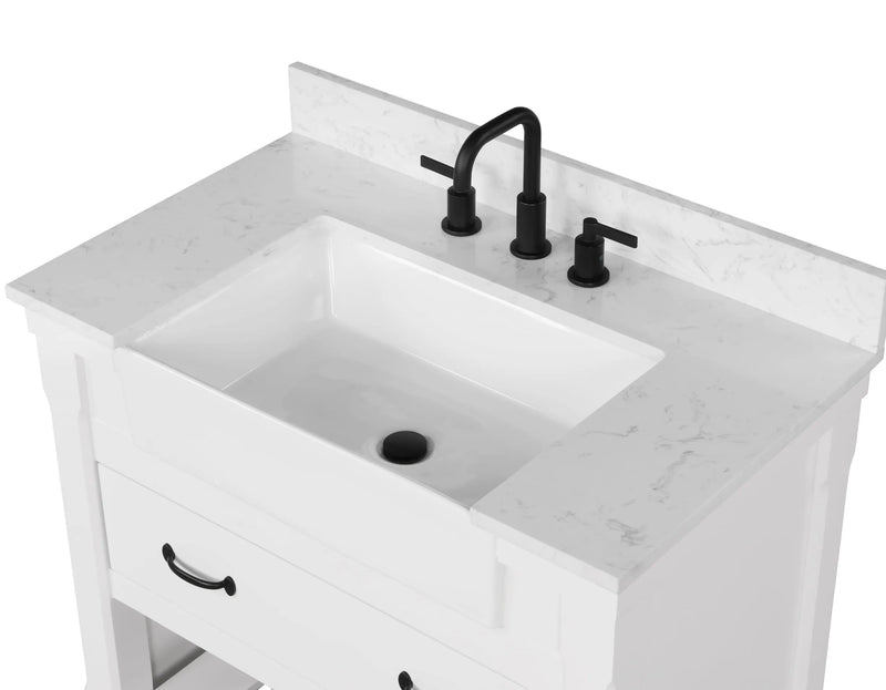 Farmington 36" Open Shelf Vanity Set with Premium Carrara Marble Top
