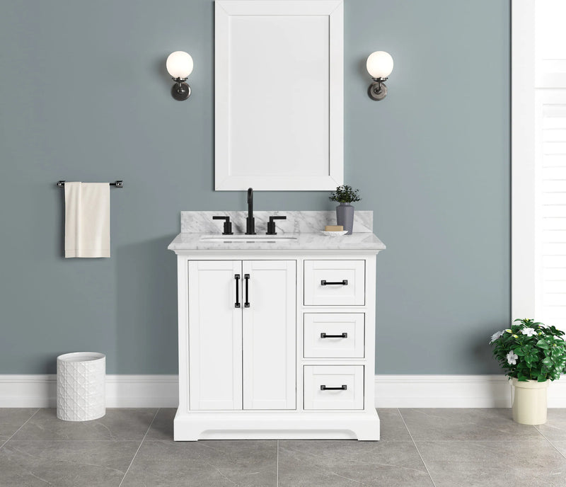 Rhoda 36" Vanity Set with Luxurious Carrara Marble Top