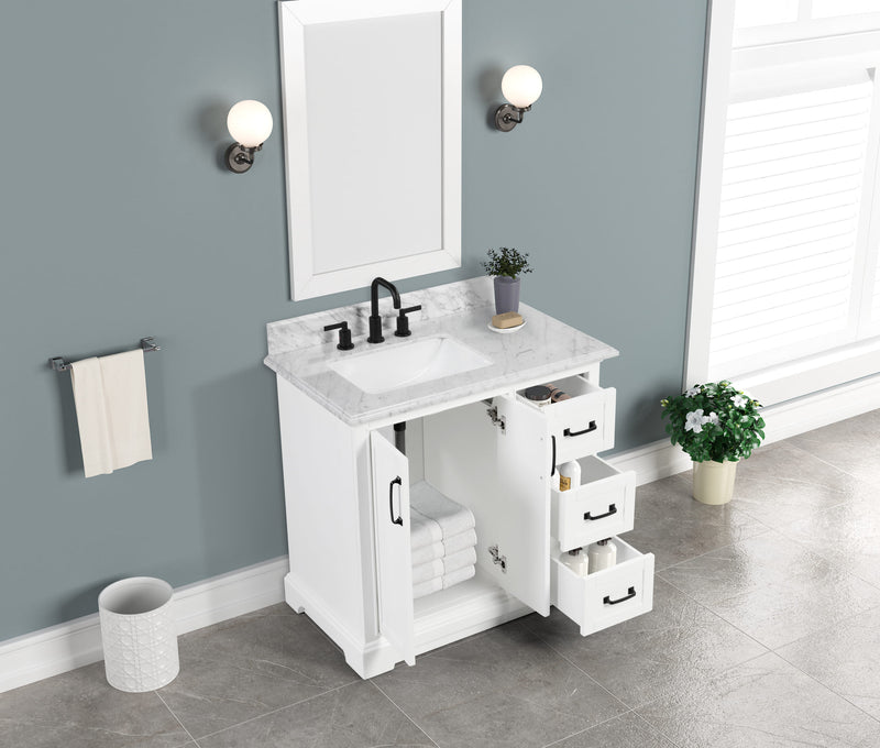 Rhoda 36" Vanity Set with Luxurious Carrara Marble Top