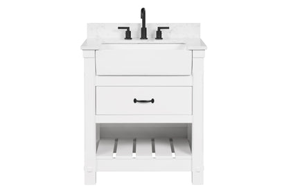 Farmington 30" Open Shelf Vanity Set with Premium Carrara Marble Top
