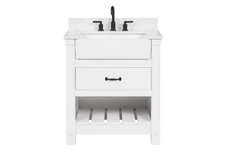 Farmington 30" Open Shelf Vanity Set with Premium Carrara Marble Top