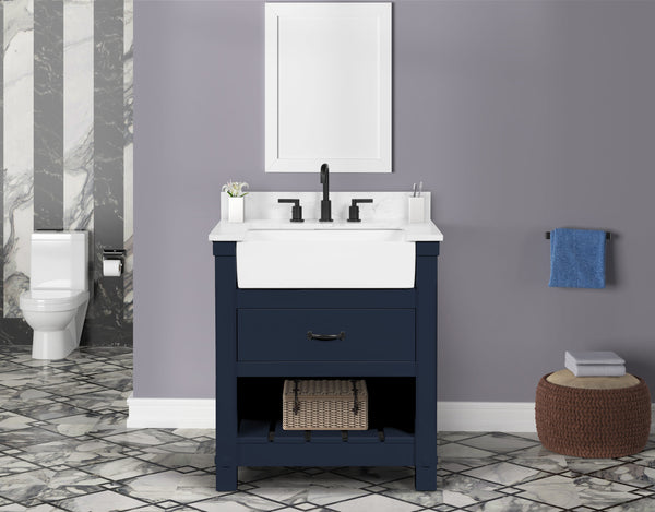 Farmington 30" Open Shelf Vanity Set with Carrara Marble Top
