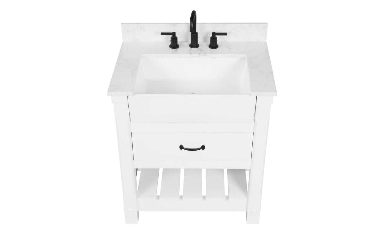 Farmington 30" Open Shelf Vanity Set with Premium Carrara Marble Top
