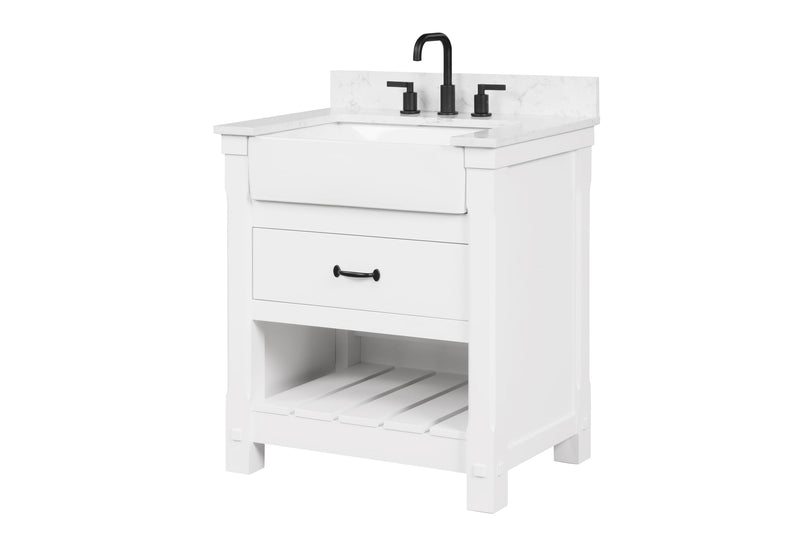 Farmington 30" Open Shelf Vanity Set with Premium Carrara Marble Top