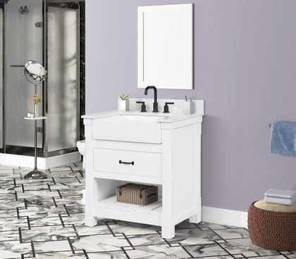 Farmington 30" Open Shelf Vanity Set with Premium Carrara Marble Top