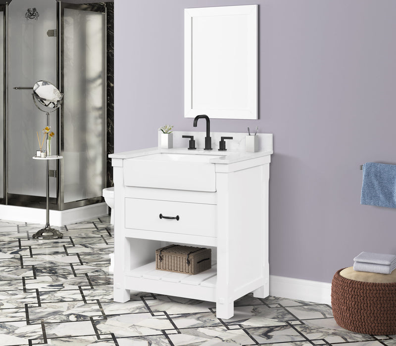 Farmington 30" Open Shelf Vanity Set with Premium Carrara Marble Top