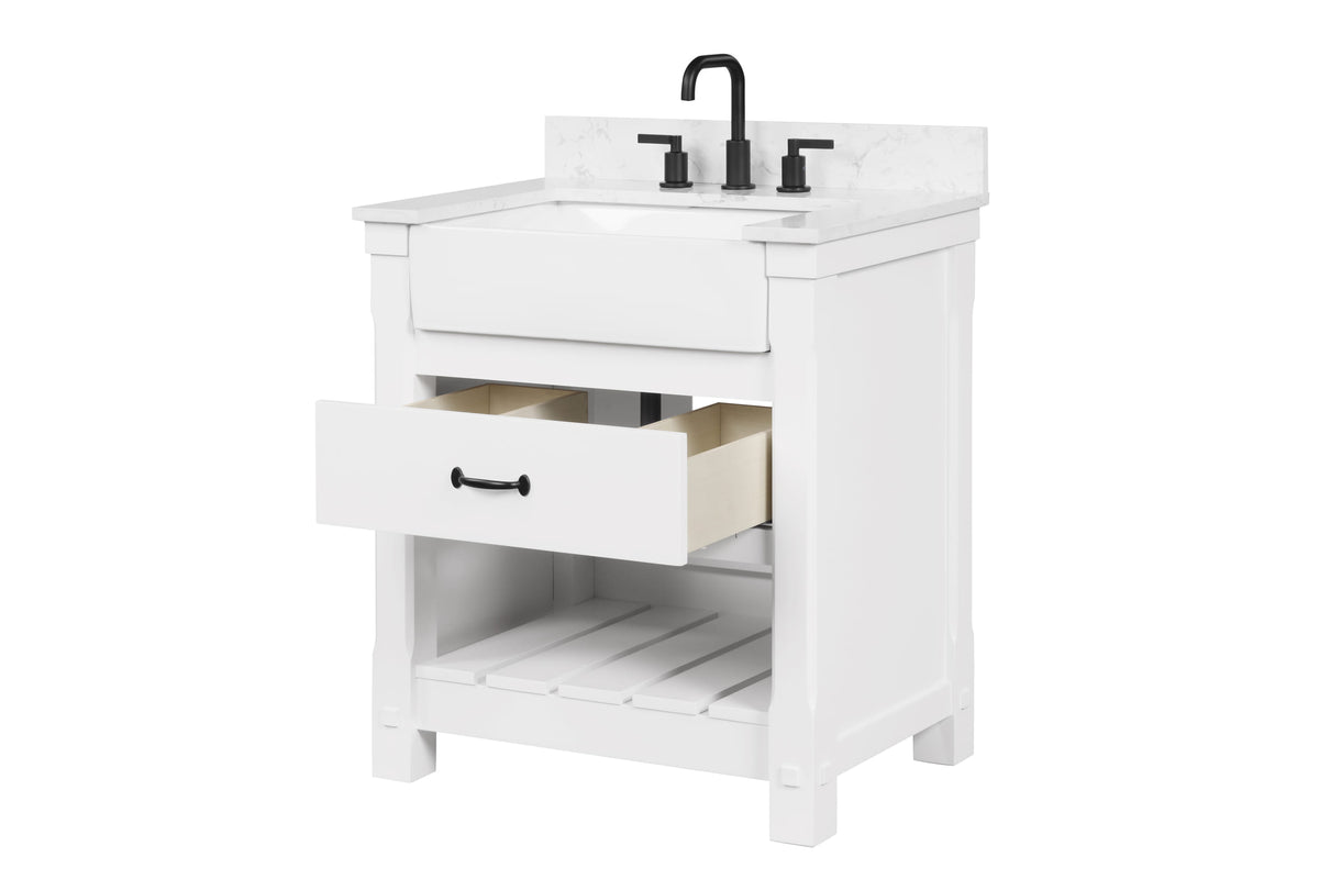 Farmington 30" Open Shelf Vanity Set with Premium Carrara Marble Top