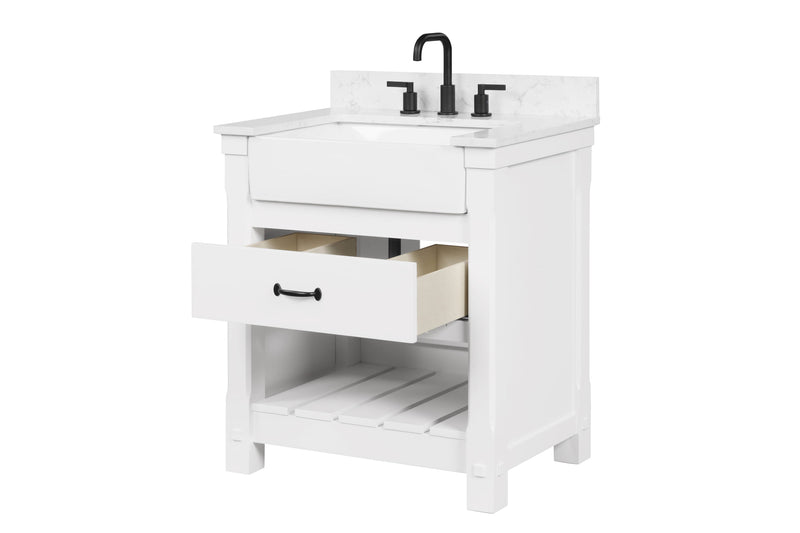 Farmington 30" Open Shelf Vanity Set with Premium Carrara Marble Top