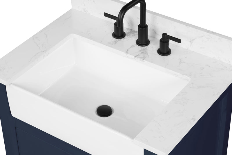 Farmington navy blue 30" Open Shelf Vanity Set with Premium Carrara Marble Top