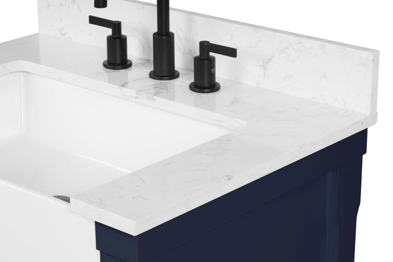 Farmington navy blue 30" Open Shelf Vanity Set with Premium Carrara Marble Top