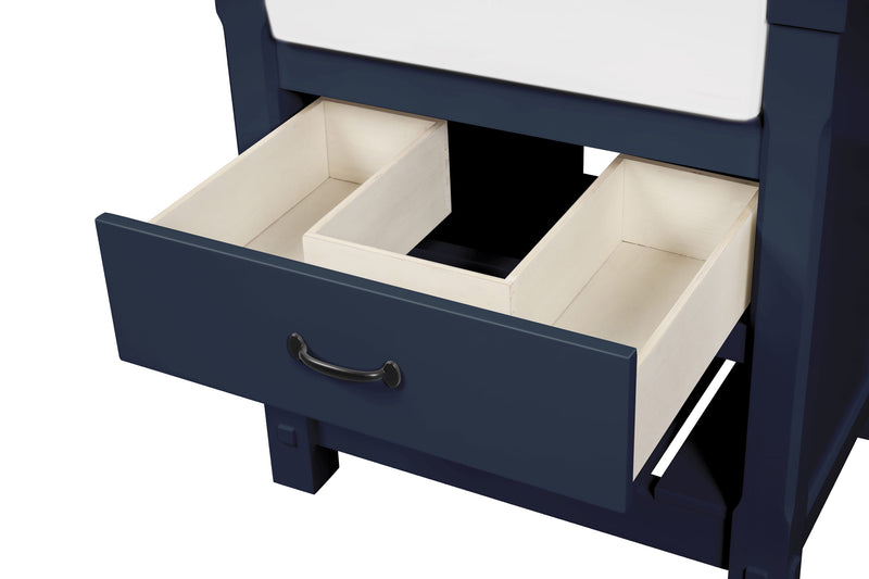 Farmington navy blue 30" Open Shelf Vanity Set with Premium Carrara Marble Top